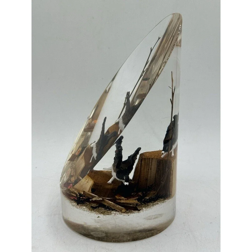 Vintage Large Lucite Carved Canadian Geese Diorama Display Paperweight 1980s